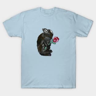 Black Rabbit with Rose Painting T-Shirt